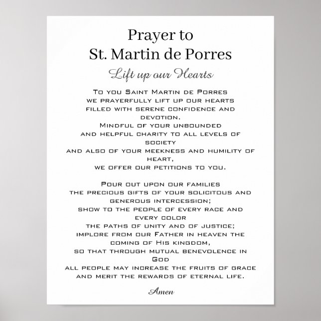 St. Martin de Porres Gebet Racial Harmony Poster (Vorne)