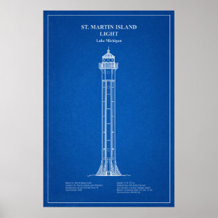 St. Martin Island Lighthouse - Michigan - AD Poster