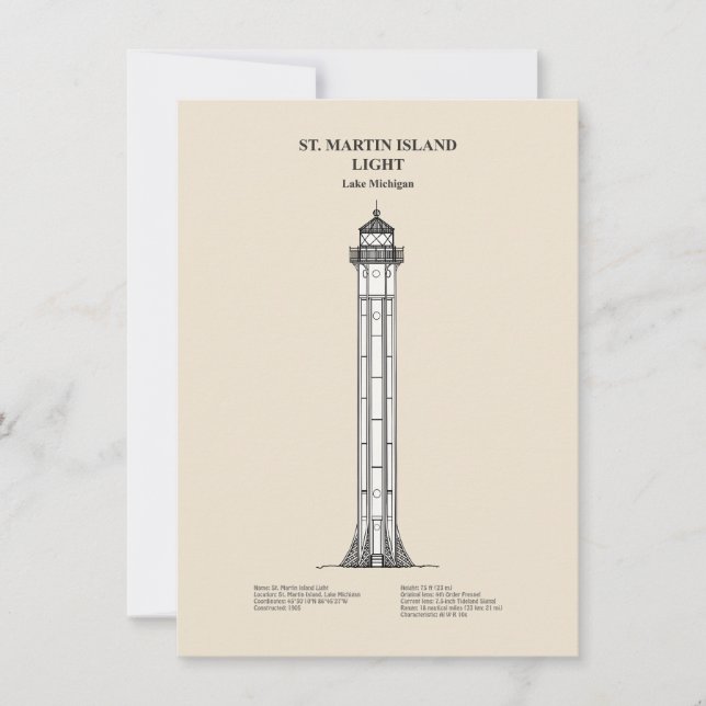 St. Martin Island Lighthouse - Michigan - SBD Mitteilungskarte (Vorderseite)