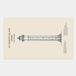 St. Martin Island Lighthouse - Michigan - SBD Rechteckiger Aufkleber