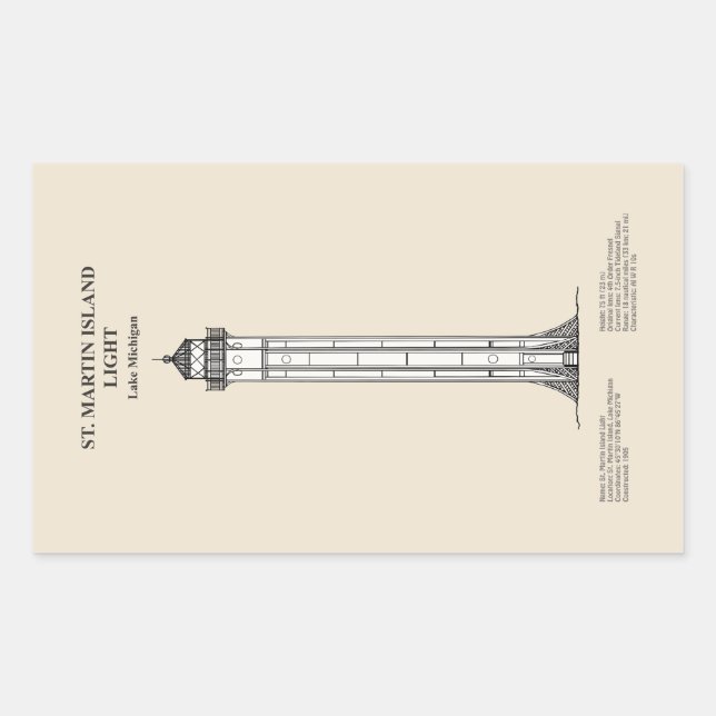 St. Martin Island Lighthouse - Michigan - SBD Rechteckiger Aufkleber (Vorderseite)