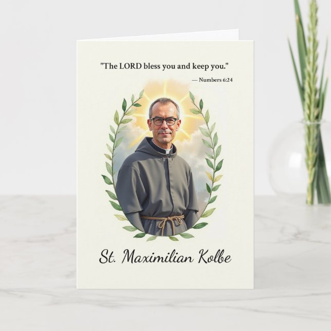 St. Maximilian Kolbe, Gottes Frieden und Segnungen Karte (Vorderseite)