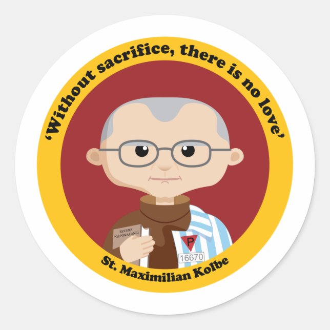 St. Maximilian Kolbe Runder Aufkleber (Vorderseite)