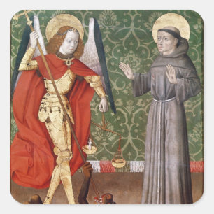 St. Michael and St. Francis of Assisi, c. 1480 Quadratischer Aufkleber