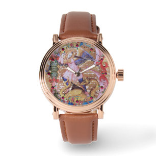 St. Michael Archangel and Dragon Antique Floral Armbanduhr