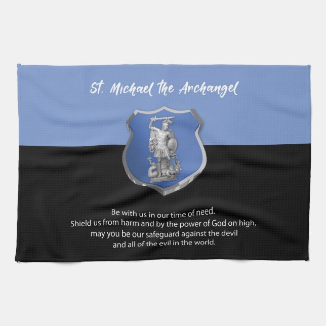 St. Michael Archangel Gebet Denken Sie an Sie Geschirrtuch (Horizontal)