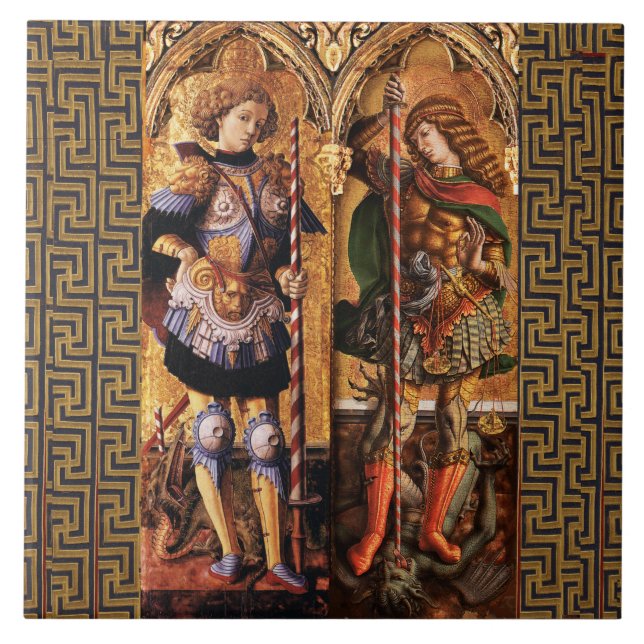 St. Michael Archangel und St. George mit Dragon Fliese (Vorderseite)
