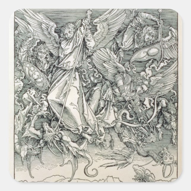St. Michael Battling mit dem Drachen Quadratischer Aufkleber (Vorderseite)