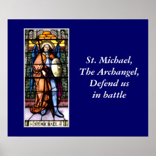 St Michael das Erzengel-Buntglas-Fenster Poster