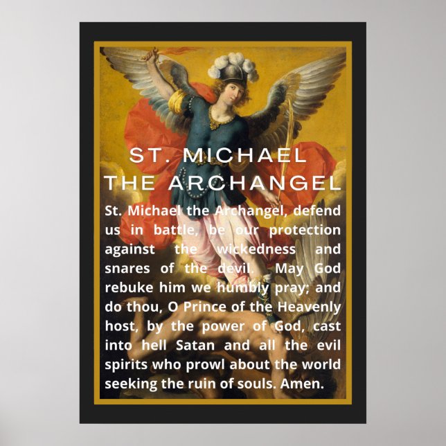 St. Michael der Erzengel Gebet mit weißem Text Poster (Vorne)