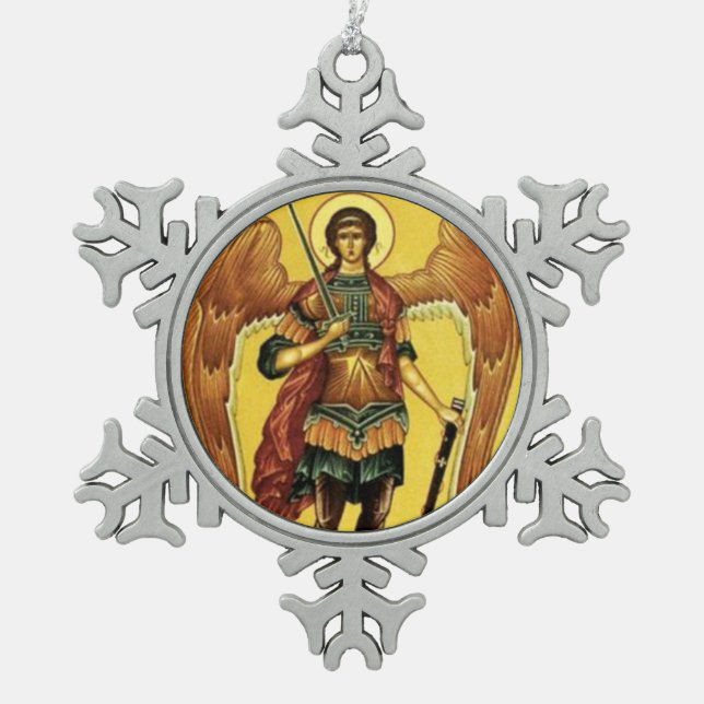 St. Michael der Erzengel Russisches Symbol Schneeflocken Zinn-Ornament (Vorderseite)