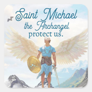St. Michael der Erzengel schützt uns Quadratischer Aufkleber