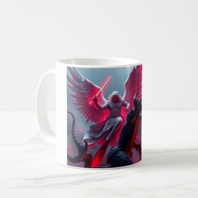 St. Michael, der Erzengel Slays Satan Coffee Cup Kaffeetasse (Vorderseite Links)