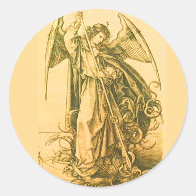 St. MIchael der Erzengel Slegende Satan Runder Aufkleber (Vorderseite)