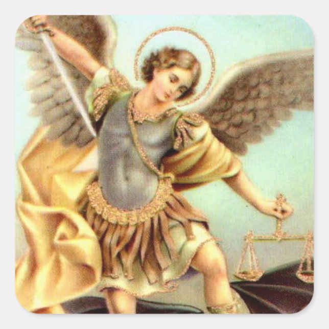 St. Michael, die Erzengel-Schwertrüstung Quadratischer Aufkleber (Vorderseite)