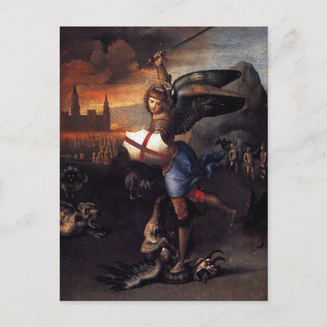 St Michael & Dragon Raphael Postcard Postkarte (Vorderseite)
