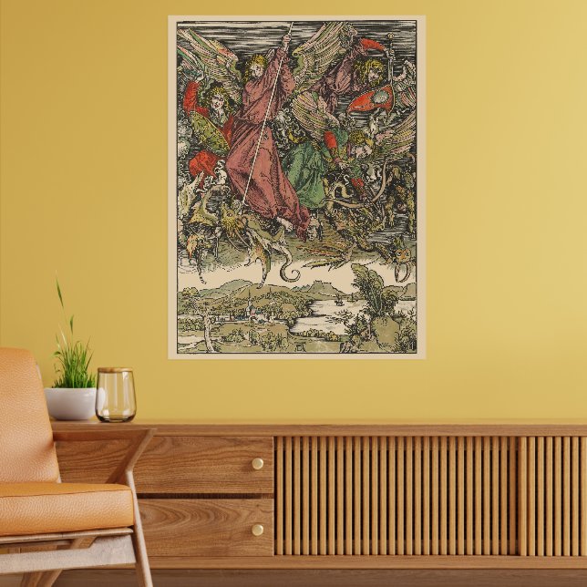St. Michael Fighting the Dragon by Albrecht Dürer Poster (Wohnzimmer 2)