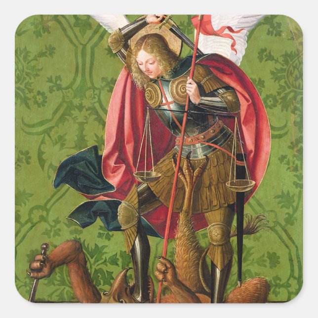 St. Michael Killing the Dragon Quadratischer Aufkleber (Vorderseite)
