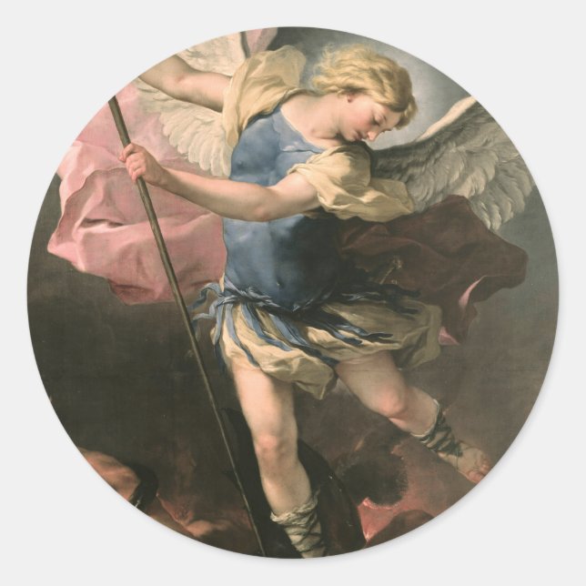 St. Michael, Luca Giordano (Fa Presto) Runder Aufkleber (Vorderseite)