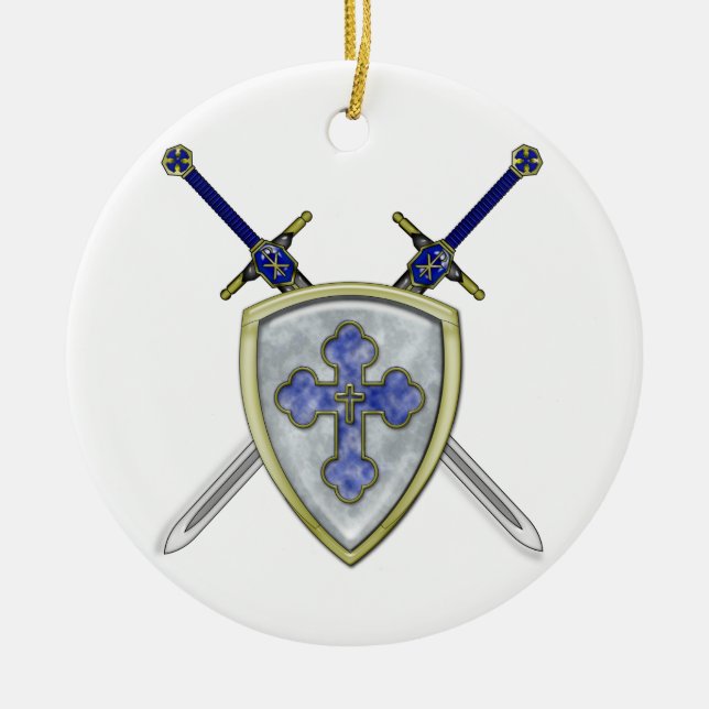 St Michael - Schwerter und Schild Keramikornament (Vorne)