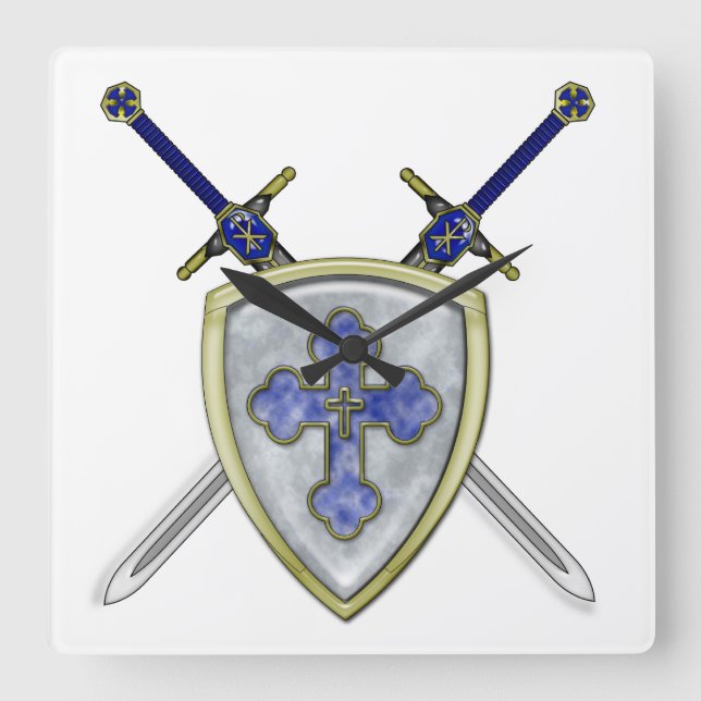 St Michael - Schwerter und Schild Quadratische Wanduhr (Vorderseite)