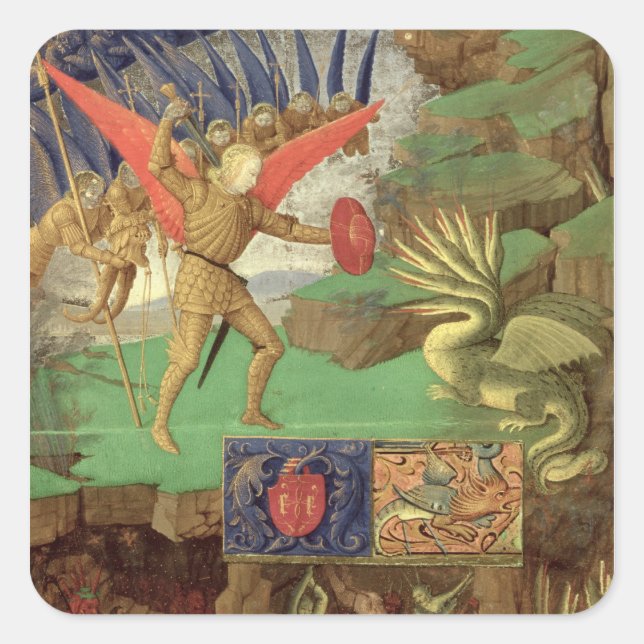 St. Michael Slay der Drache Quadratischer Aufkleber (Vorderseite)