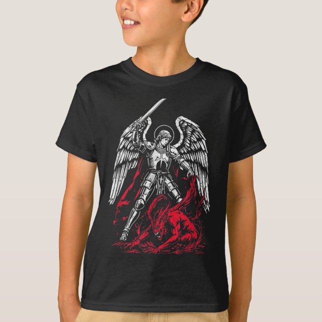 St Michael The Archangel Defeats Satan Catholic  T-Shirt (Vorderseite)