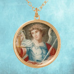 St. Michael the Archangel (M 010) Vergoldete Kette<br><div class="desc">Image Credit (M 010): Antiquitätenvignette des Erzengels St. Michael, handfarbene Gravur aus dem 19. Jahrhundert, ursprünglicher Verlag unbekannt, aus der privaten Sammlung religiöser Ephemerien des Designers. In Rüstung und mit Schwert verkündet, hält St. Michael eine goldene Skala an, eine Anspielung auf seine Rolle als Helfer im Jüngsten Urteil. Festessen: 29....</div>