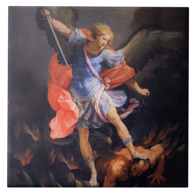 St Michael The Archangel Saint Angel Blue Reni Fliese (Vorderseite)