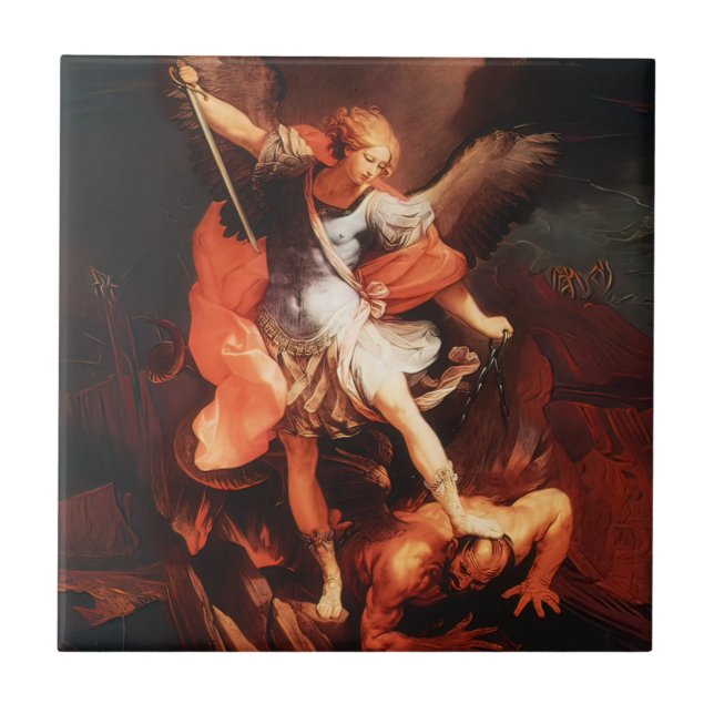 St Michael The Archangel Saint Angel Red Reni  Fliese (Vorderseite)
