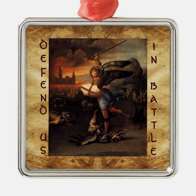 St. Michael und das Drachengebet Ornament Aus Metall (Vorne)