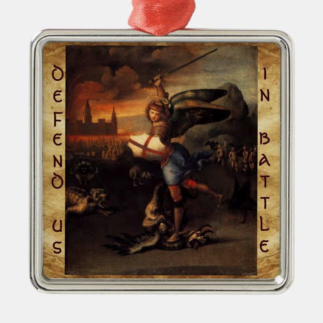 St. Michael und das Drachengebet Silbernes Ornament (Vorne)