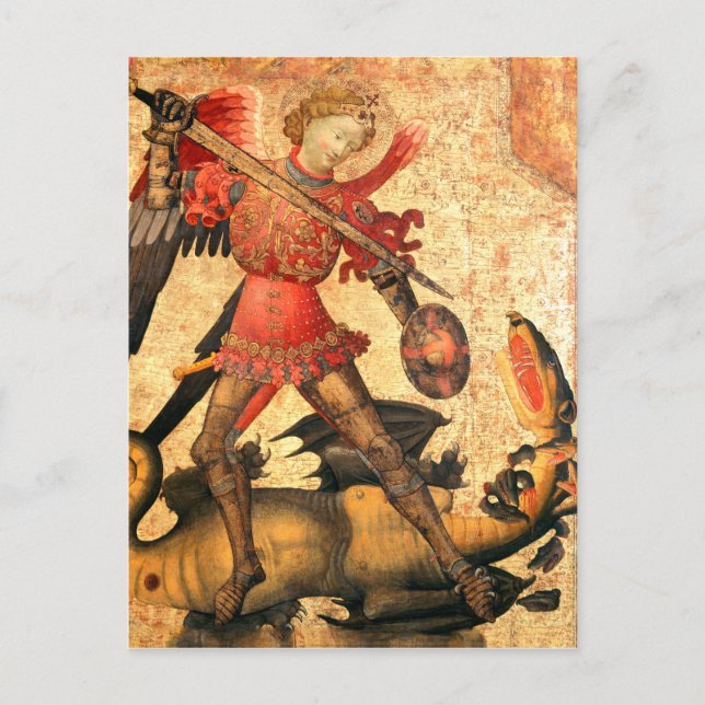 St. Michael und der Drache (15. Jahrhundert) Postkarte (Vorderseite)