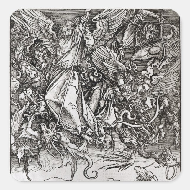 St. Michael und der Drache, aus einem Lateinischen Quadratischer Aufkleber (Vorderseite)