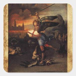 St. Michael und der Drache ,Brown Parchment Quadratischer Aufkleber