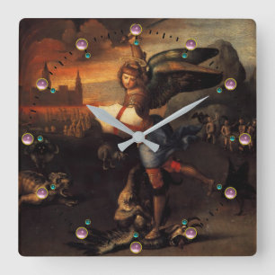 St. Michael und der Drache Quadratische Wanduhr