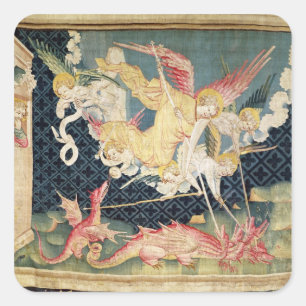 St Michael und seine Engel, die den Drachen Quadratischer Aufkleber