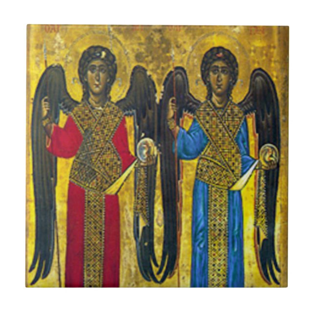St. Michael und St. Gabriel Icon Keramik Tile Fliese (Vorderseite)