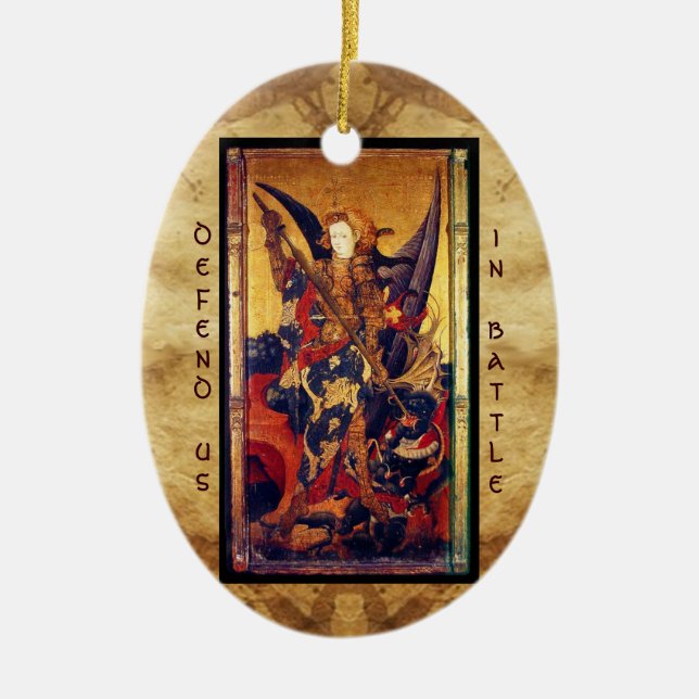 St. Michael Vanquishing Devil Gebet Keramik Ornament (Vorne)