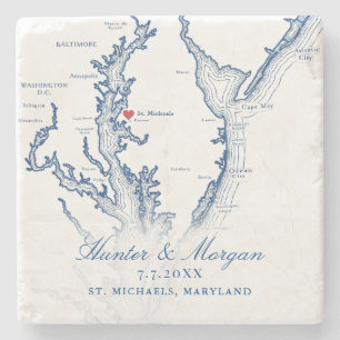 St. Michaels MD Chesapeake Bay Karte Hochzeit Steinuntersetzer