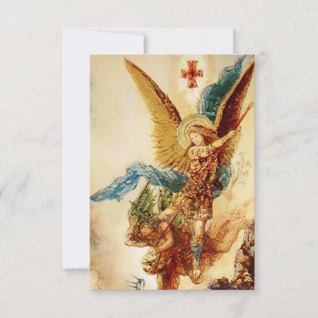 "St Micheal Vanquishing Satan" von Gustave Moreau Dankeskarte (Vorderseite)