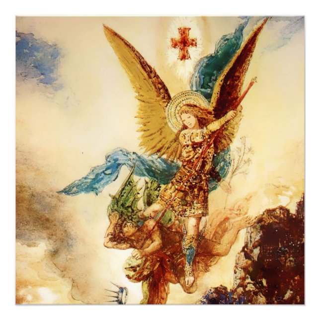 "St Micheal Vanquishing Satan" von Gustave Moreau Fotodruck (Vorne)