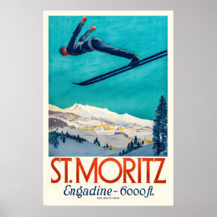 St. Moritz Engadin Schweiz Vintage-Skiplakat Poster