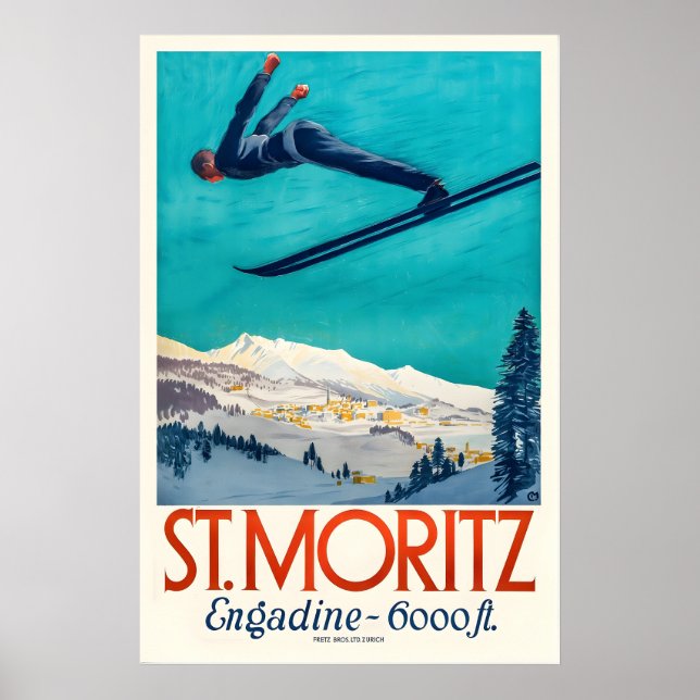 St. Moritz Engadin Schweiz Vintage-Skiplakat Poster (Vorne)