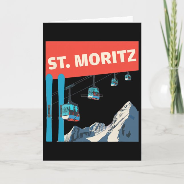 St. Moritz Skifahren - Retro St. Moritz Ski Karte (Vorderseite)