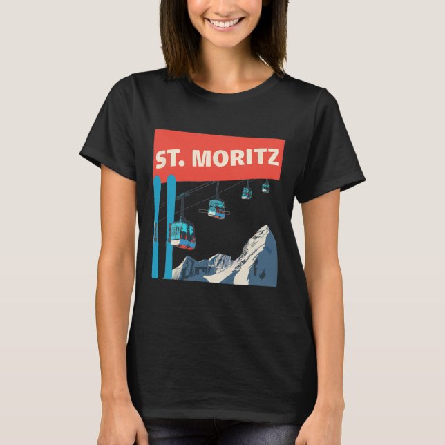 St. Moritz Skifahren - Retro St. Moritz Ski  T-Shirt (Vorderseite)