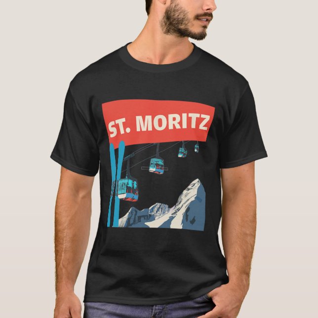 St. Moritz Skifahren - Retro St. Moritz Ski T-Shirt (Vorderseite)