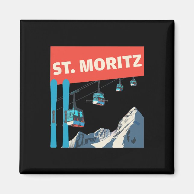 St. Moritz Skiing - Retro St. Moritz Ski  Magnet (Vorne)