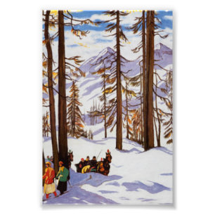 St. Moritz Vintage Skifahrer Alpine Eleganz Kunst Fotodruck