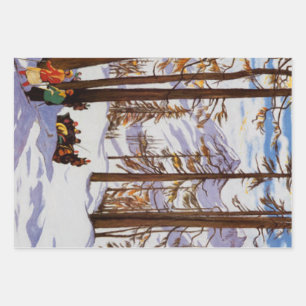 St. Moritz Vintage Skifahrer Alpine Eleganz Kunst Geschenkpapier Set